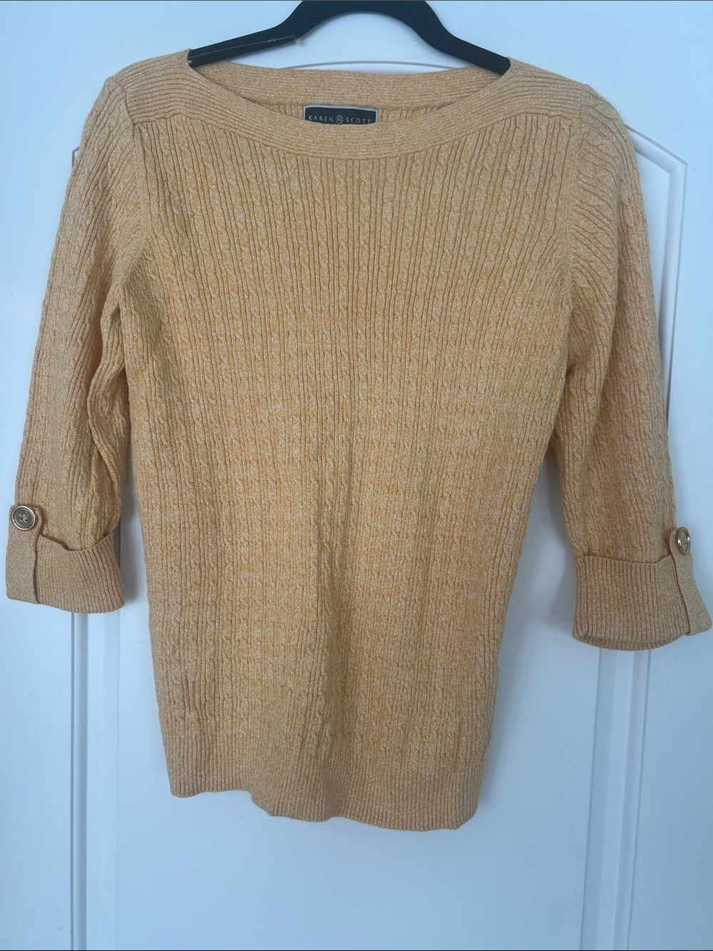 Karen Scott Soft Golden Yellow Ribbed Boatneck Sweater